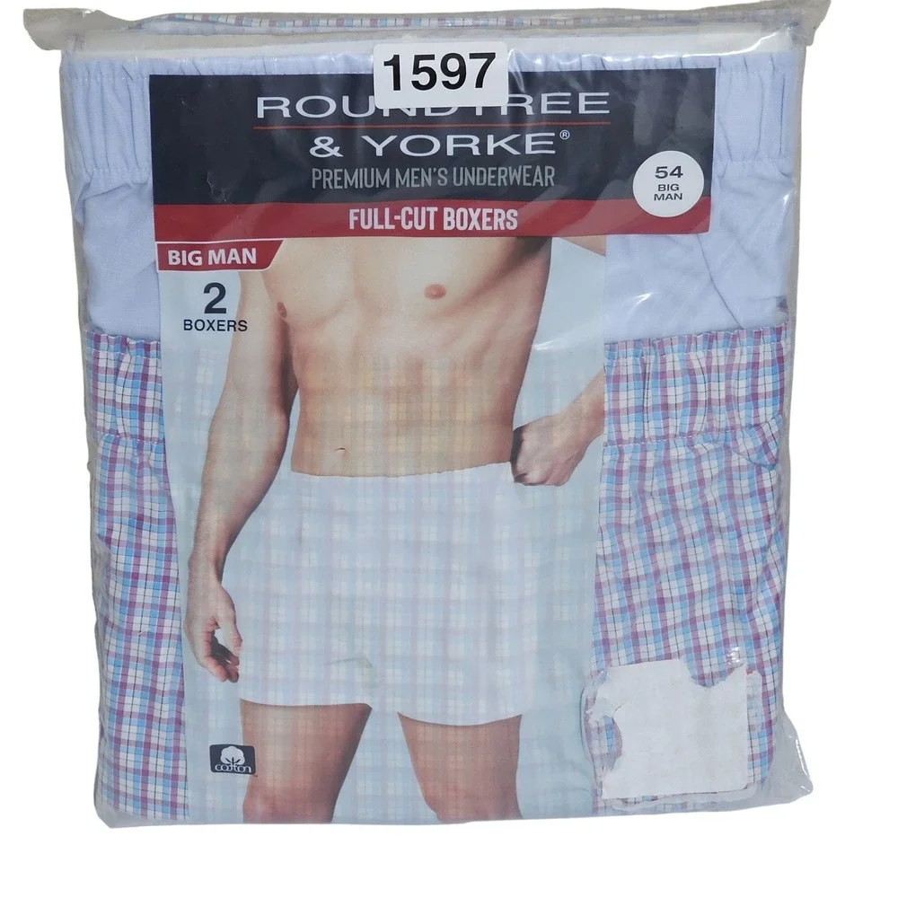 Lot of 2 Big Man Boxers Size 54 Roundtree & Yorke (4 Pairs) Full-Cut Underwear‎